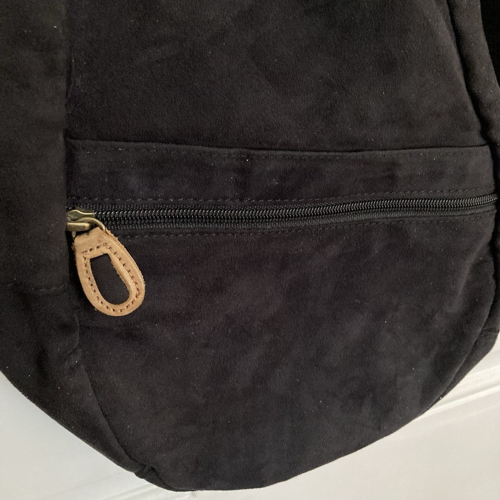Vtg LL Bean AmeriBag Healthy Back Sling Backpack Black Microsuede 17" x 12" - Picture 6 of 14